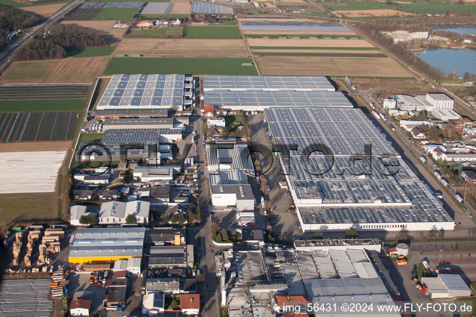 Aerial view of Industrial area in Muggensturm in the state Baden-Wuerttemberg, Germany