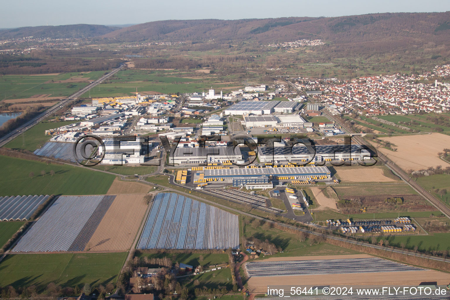 Aerial view of Warehouses and forwarding building of Dachser GmbH & Co.KG in Malsch in the state Baden-Wurttemberg