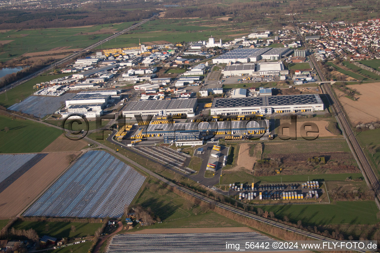 Aerial photograpy of Warehouses and forwarding building of Dachser GmbH & Co.KG in Malsch in the state Baden-Wurttemberg