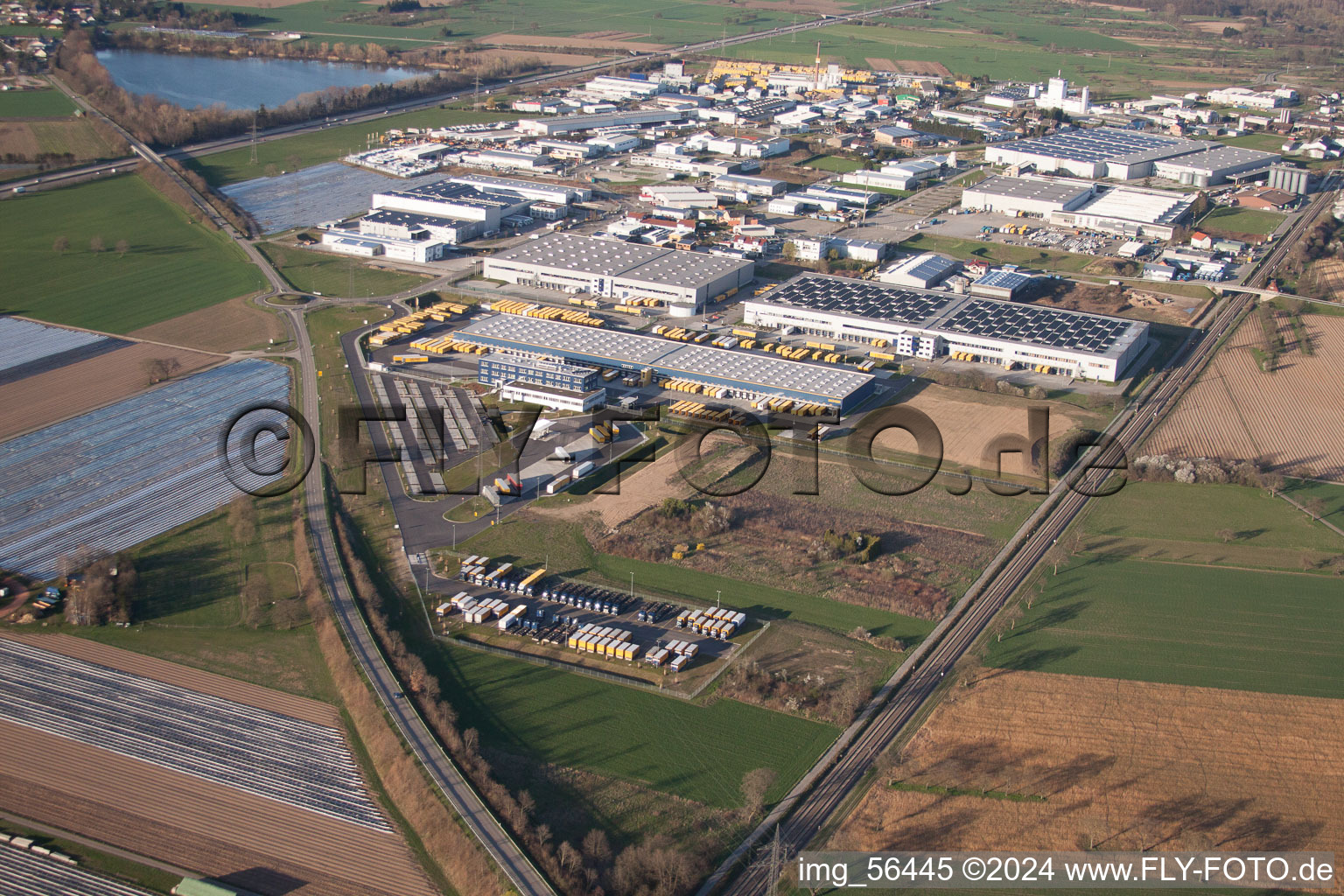 Oblique view of Warehouses and forwarding building of Dachser GmbH & Co.KG in Malsch in the state Baden-Wurttemberg