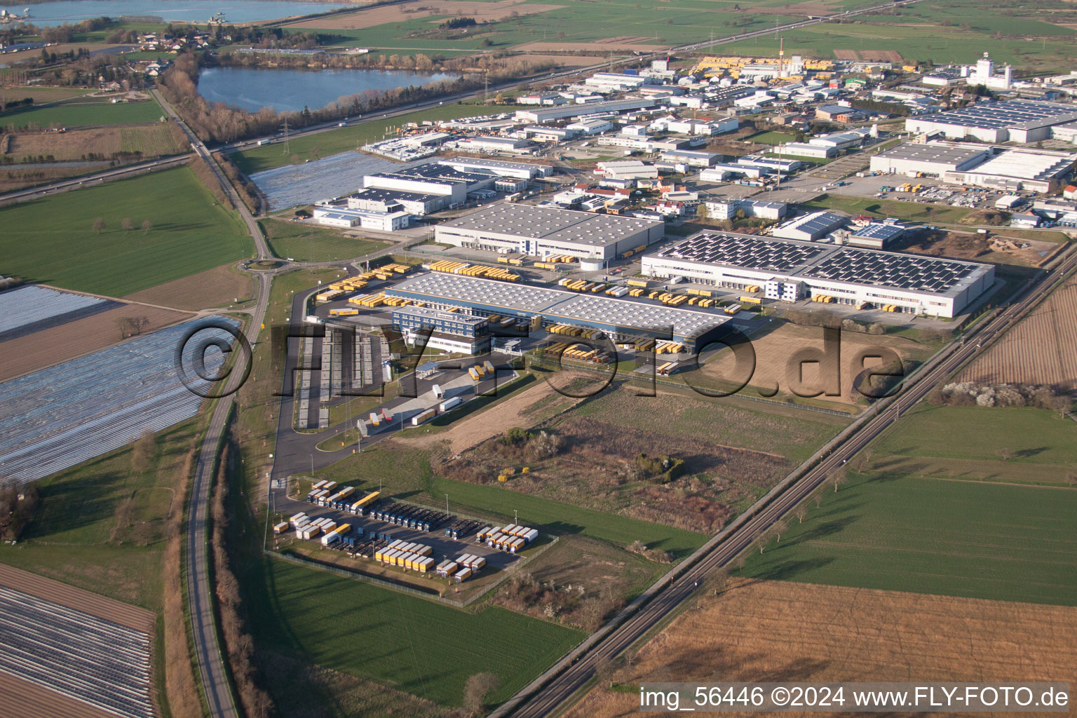 Warehouses and forwarding building of Dachser GmbH & Co.KG in Malsch in the state Baden-Wurttemberg from above