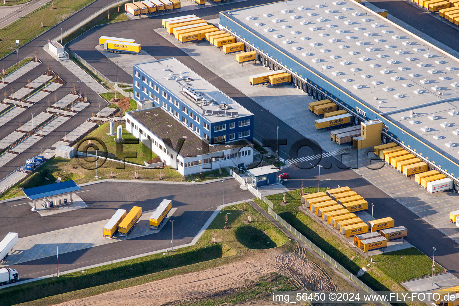 Warehouses and forwarding building of Dachser GmbH & Co.KG in Malsch in the state Baden-Wurttemberg, Germany out of the air