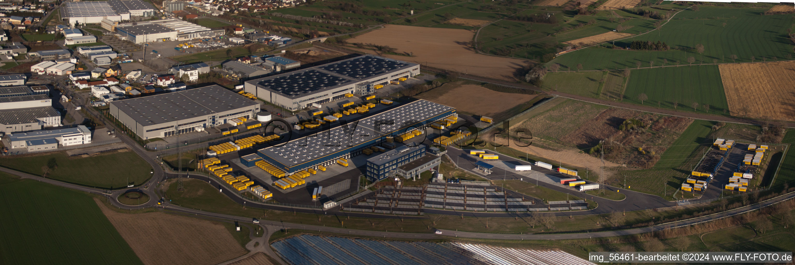Panoramic perspective Warehouses and forwarding building of Dachser GmbH & Co.KG in Malsch in the state Baden-Wurttemberg