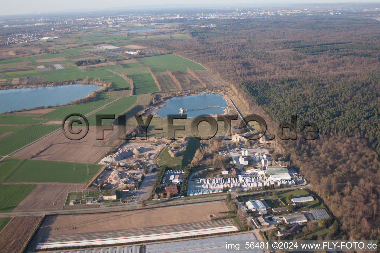 H+H Sand-lime brick GmbH in Durmersheim in the state Baden-Wuerttemberg, Germany seen from above