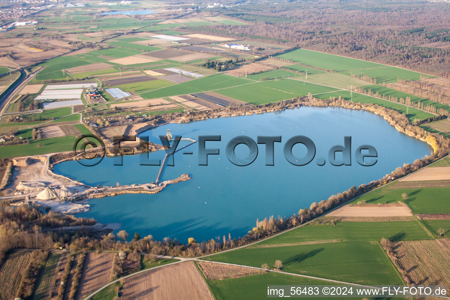 Gravel pit from the south in Durmersheim in the state Baden-Wuerttemberg, Germany