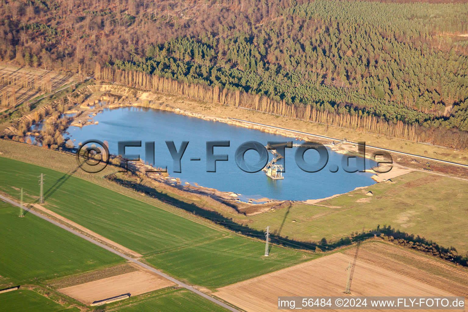 Gravel pit at Hardtwald in Durmersheim in the state Baden-Wuerttemberg, Germany