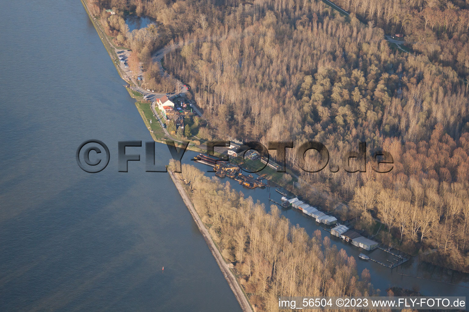 Aerial view of Neuburg in the state Rhineland-Palatinate, Germany