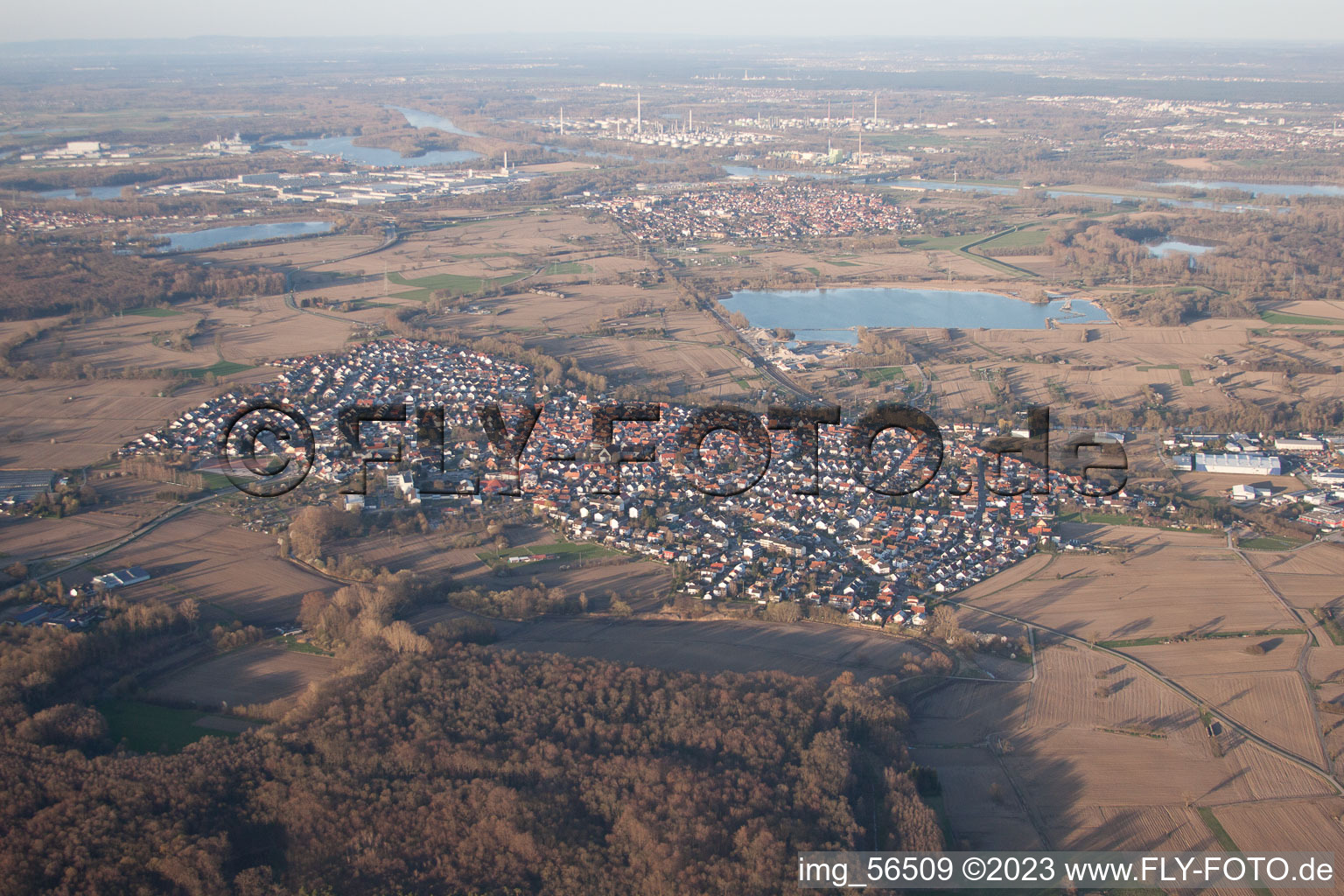 Oblique view of Hagenbach in the state Rhineland-Palatinate, Germany