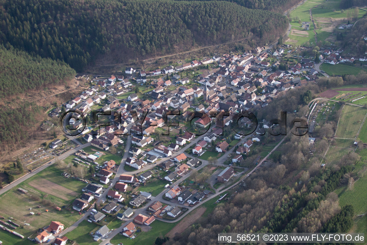 Drone recording of Vorderweidenthal in the state Rhineland-Palatinate, Germany