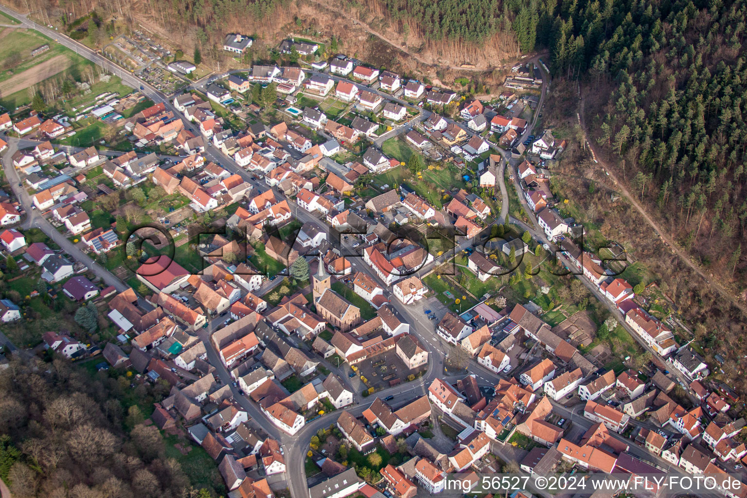 Aerial view of Village view in Vorderweidenthal in the state Rhineland-Palatinate, Germany