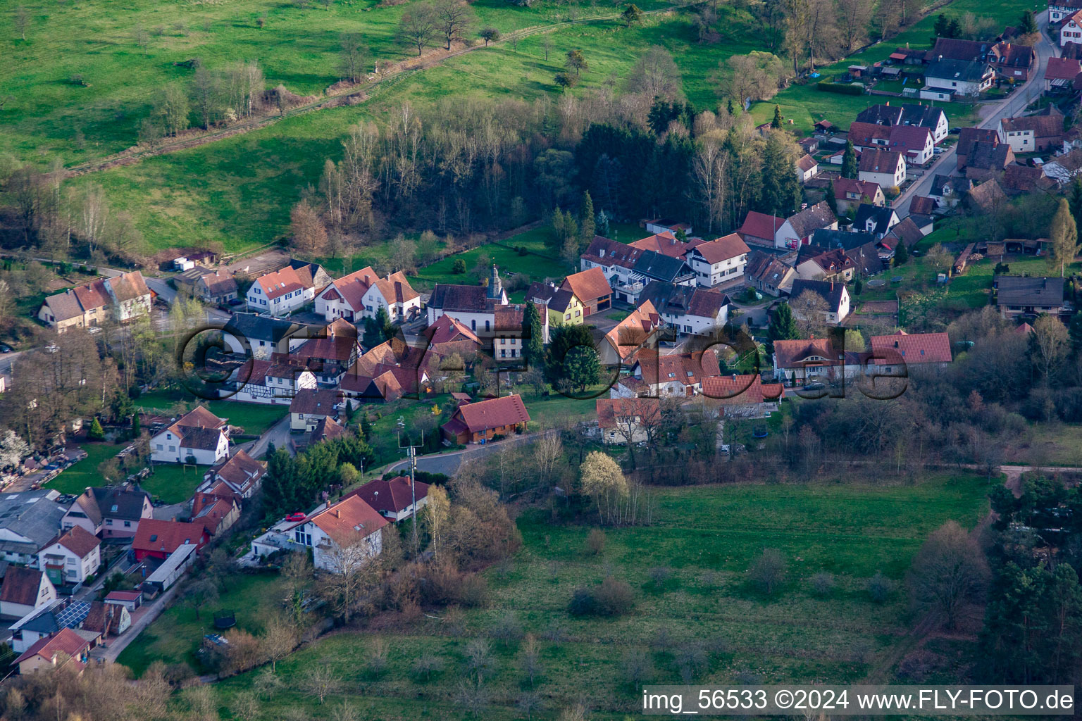 Erlenbach bei Dahn in the state Rhineland-Palatinate, Germany seen from above