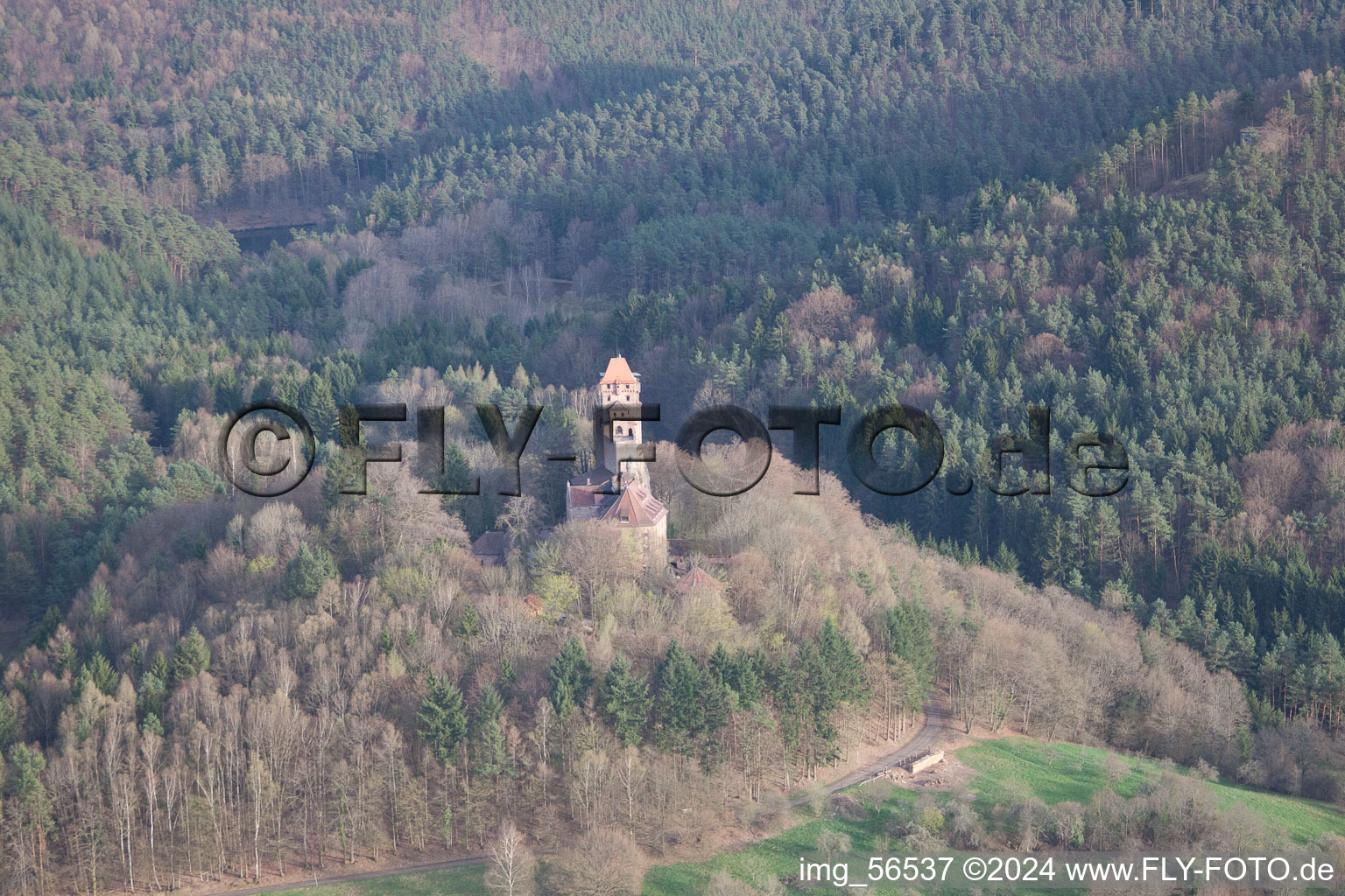 Erlenbach bei Dahn in the state Rhineland-Palatinate, Germany from the plane