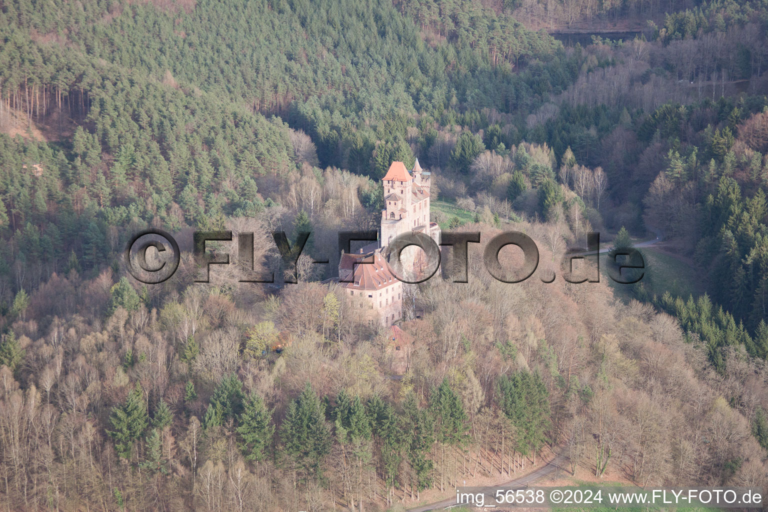 Bird's eye view of Erlenbach bei Dahn in the state Rhineland-Palatinate, Germany