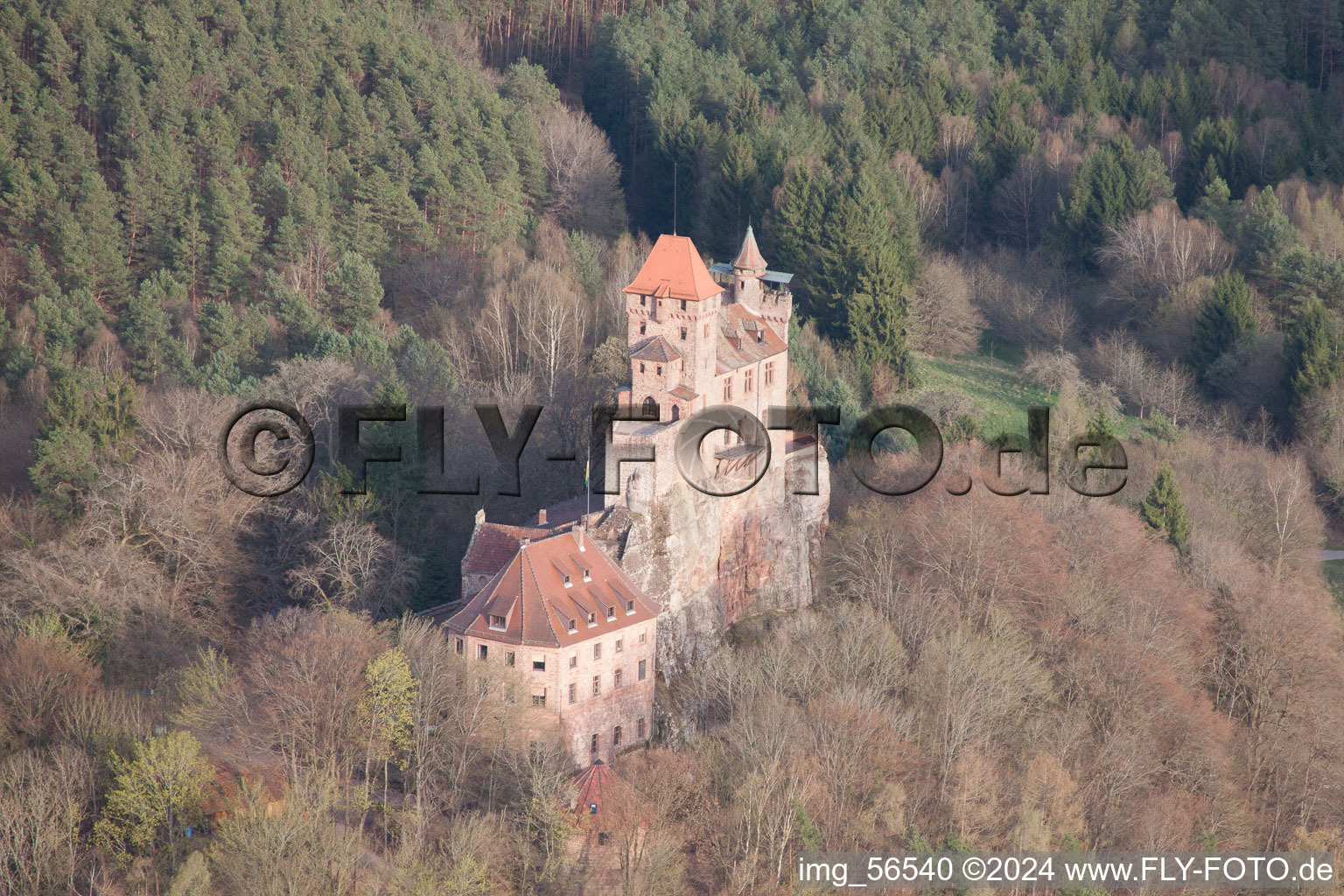 Bird's eye view of Erlenbach bei Dahn in the state Rhineland-Palatinate, Germany