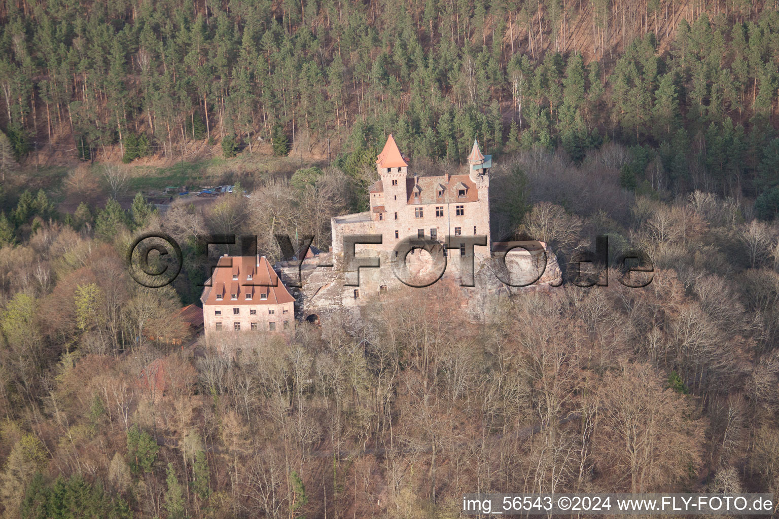 Drone image of Erlenbach bei Dahn in the state Rhineland-Palatinate, Germany