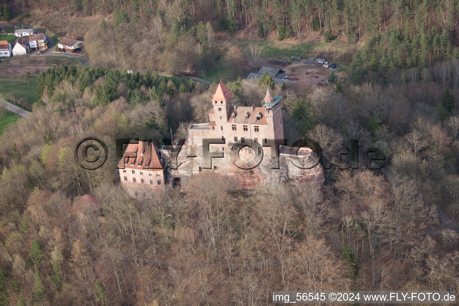 Erlenbach bei Dahn in the state Rhineland-Palatinate, Germany from the drone perspective