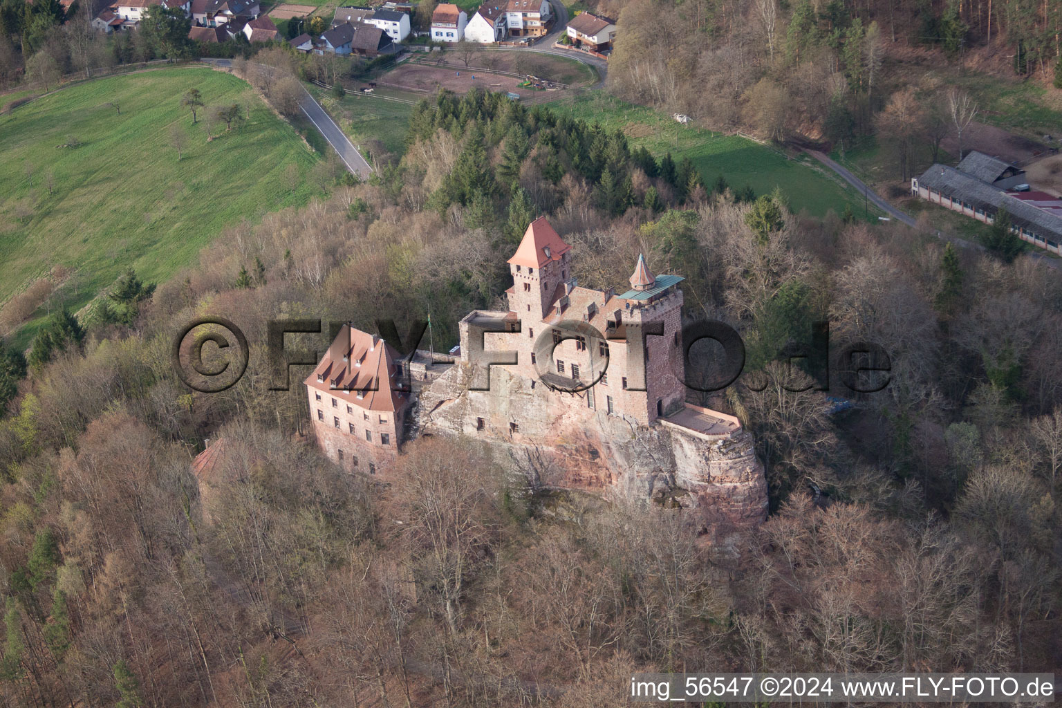 Erlenbach bei Dahn in the state Rhineland-Palatinate, Germany seen from a drone