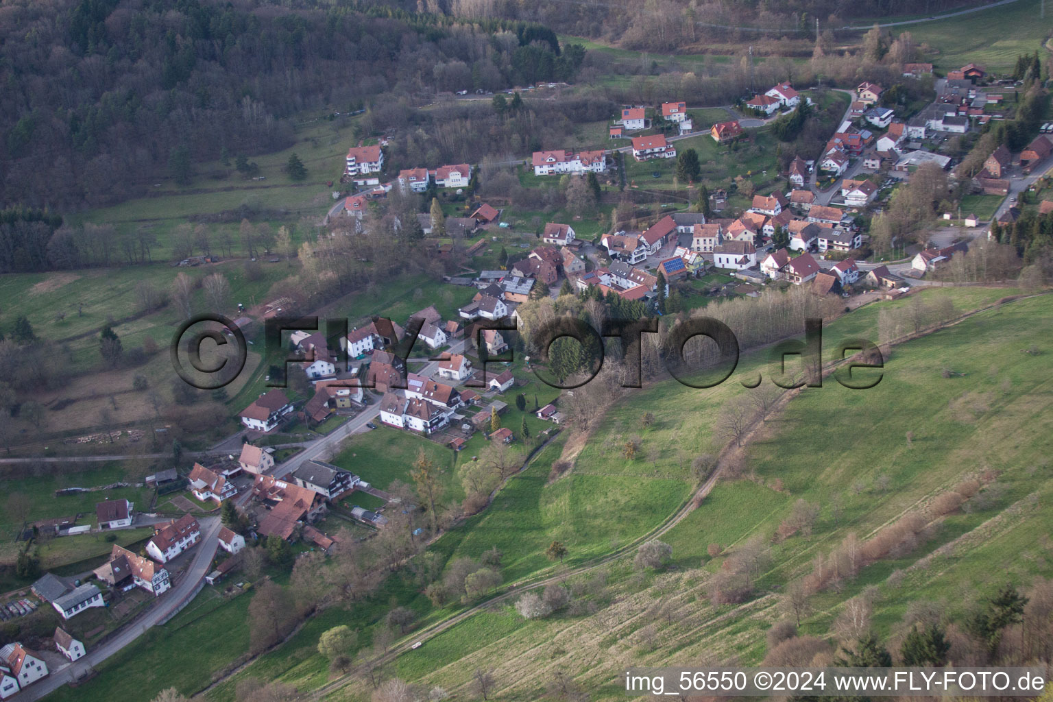 Aerial view of Erlenbach bei Dahn in the state Rhineland-Palatinate, Germany