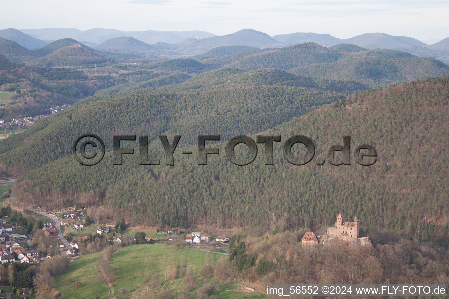 Oblique view of Erlenbach bei Dahn in the state Rhineland-Palatinate, Germany