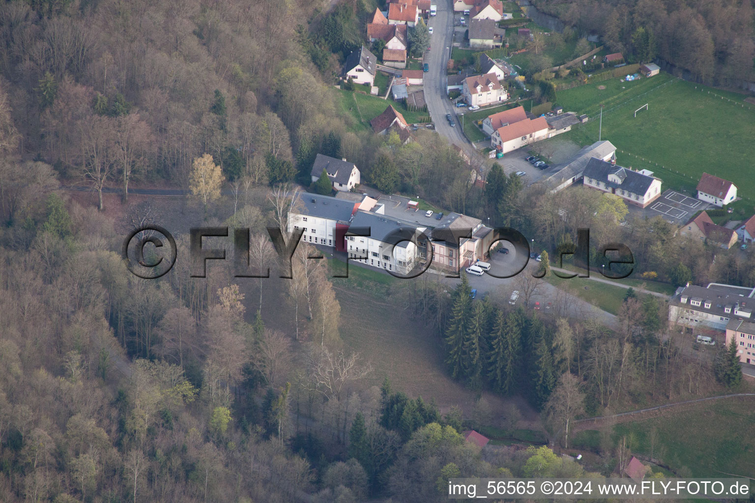 Aerial view of Near Wissembourg in Weiler in the state Bas-Rhin, France