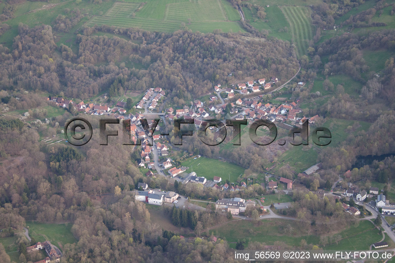 Oblique view of Near Wissembourg in Weiler in the state Bas-Rhin, France