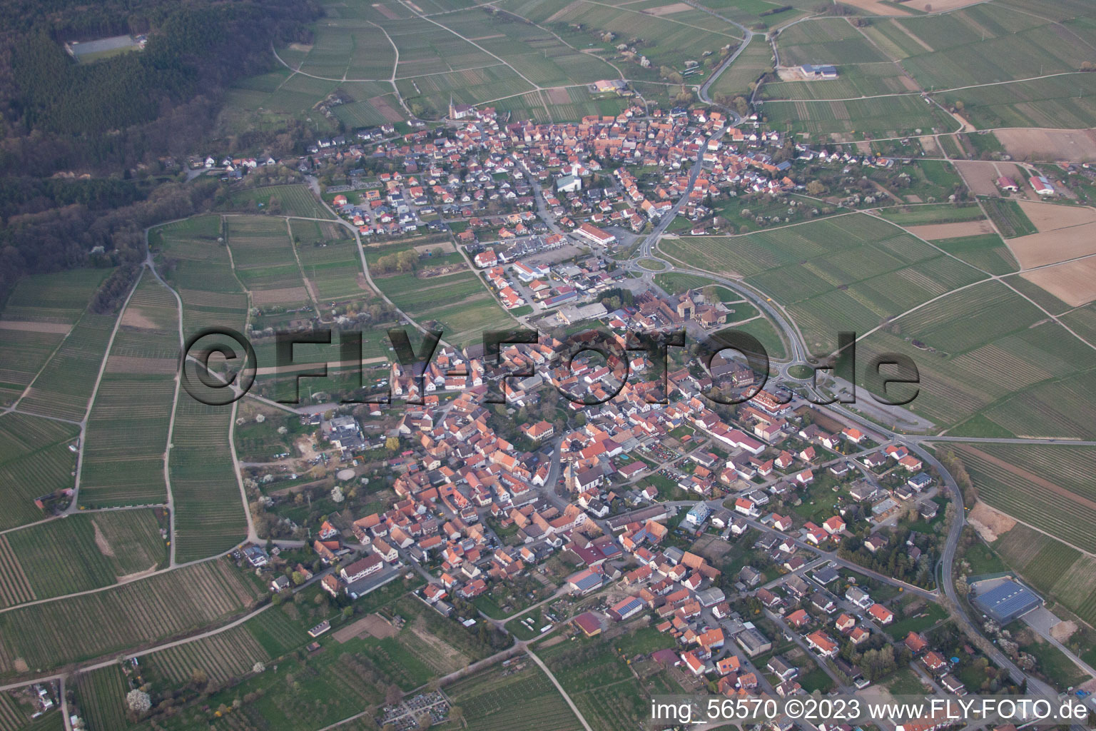 District Schweigen in Schweigen-Rechtenbach in the state Rhineland-Palatinate, Germany from the plane