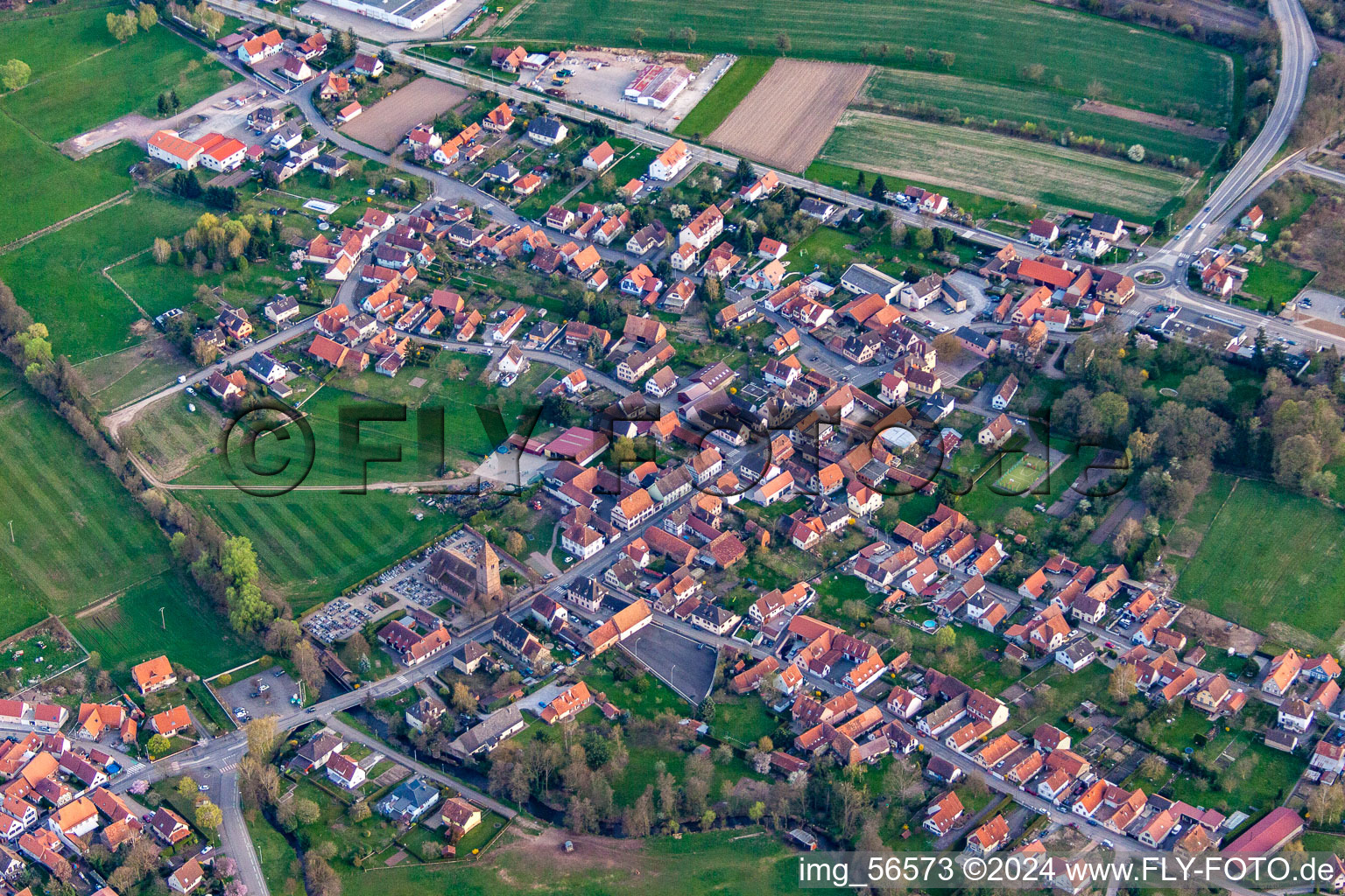 Drone recording of Altenstadt in the state Bas-Rhin, France