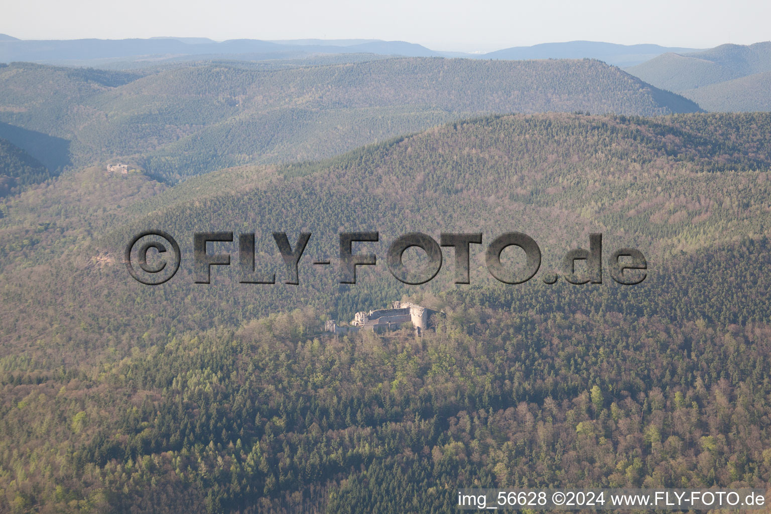 Neuscharfeneck Castle in Dernbach in the state Rhineland-Palatinate, Germany from above