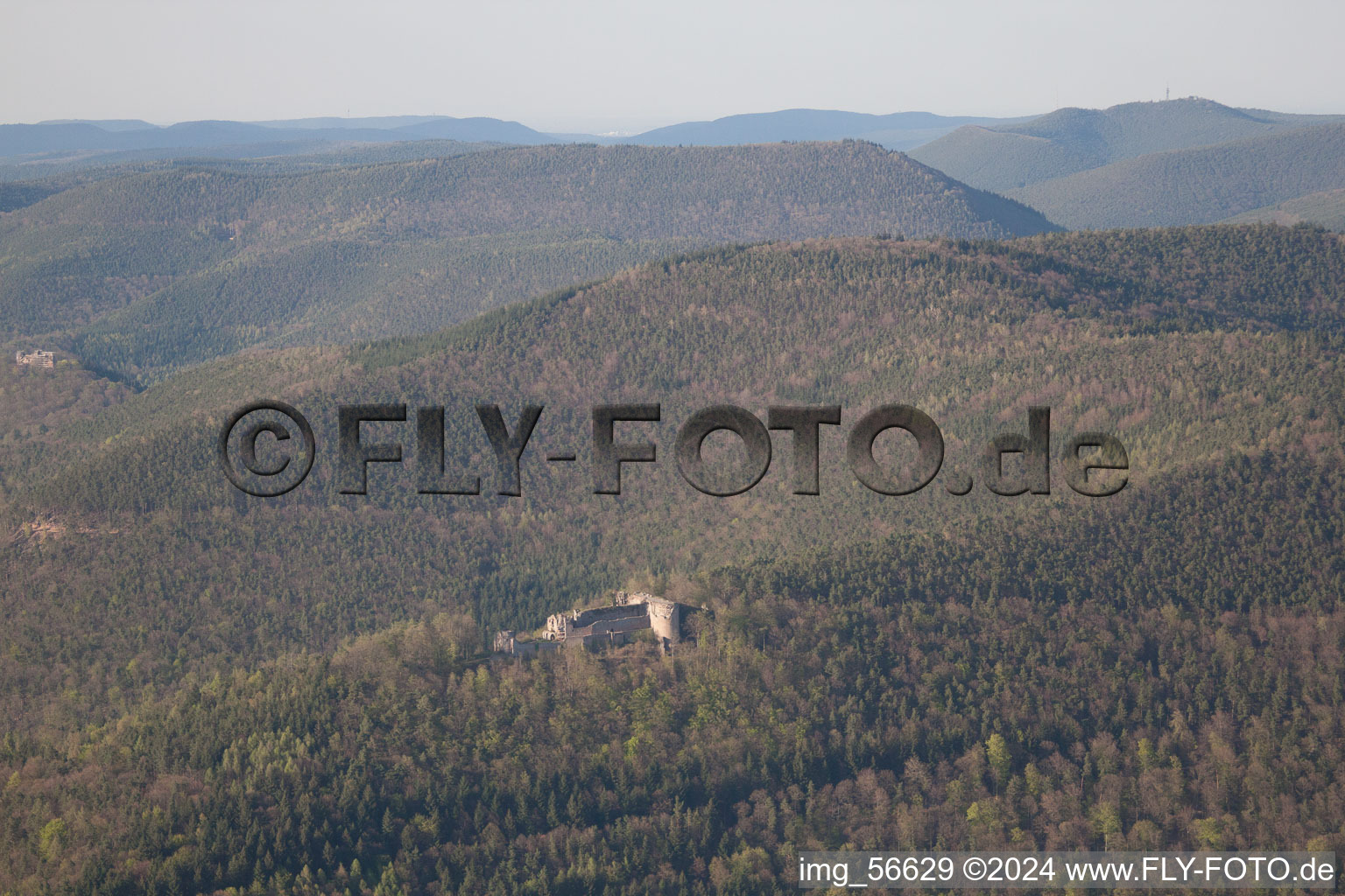 Neuscharfeneck Castle in Dernbach in the state Rhineland-Palatinate, Germany out of the air