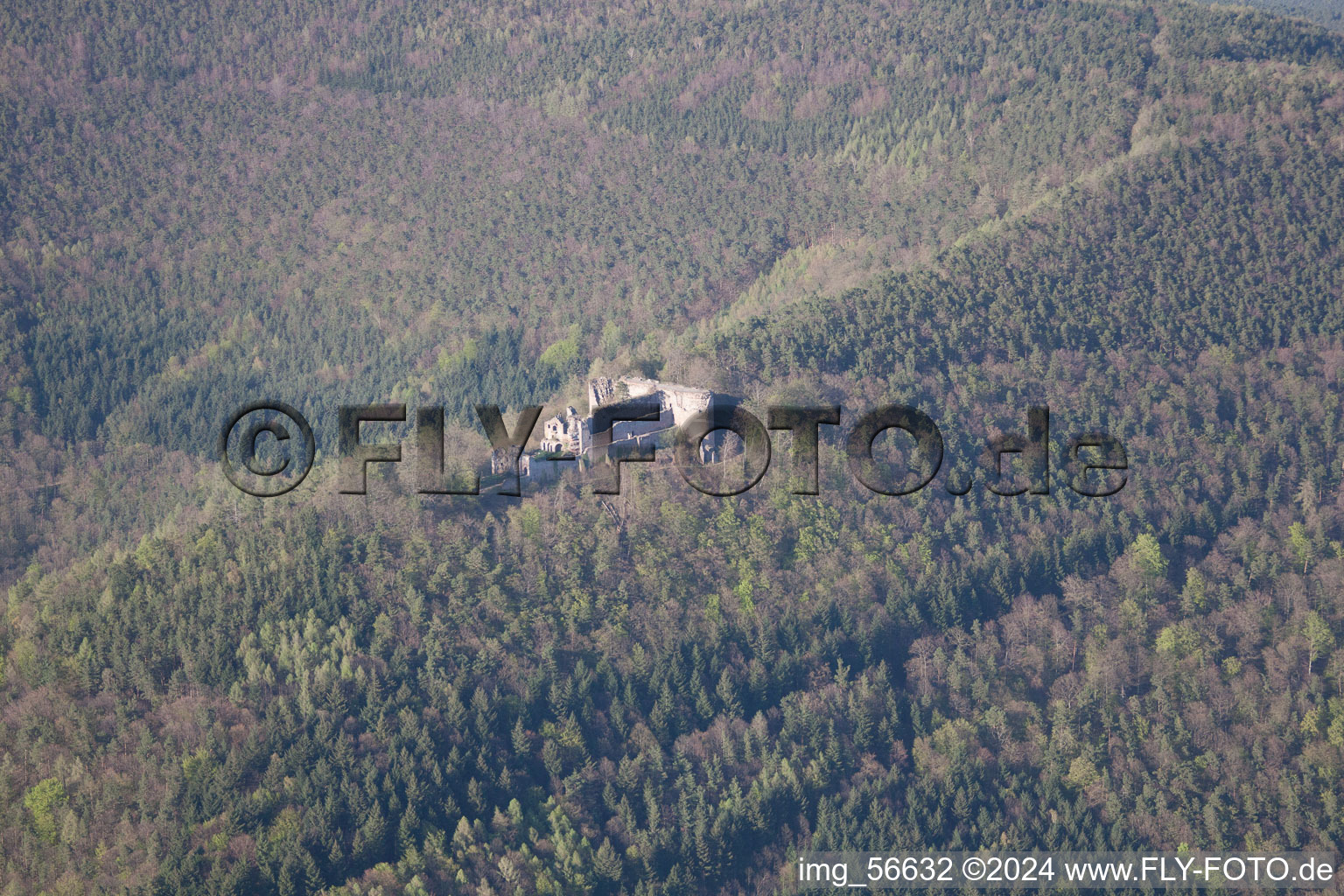 Neuscharfeneck Castle in Dernbach in the state Rhineland-Palatinate, Germany seen from above