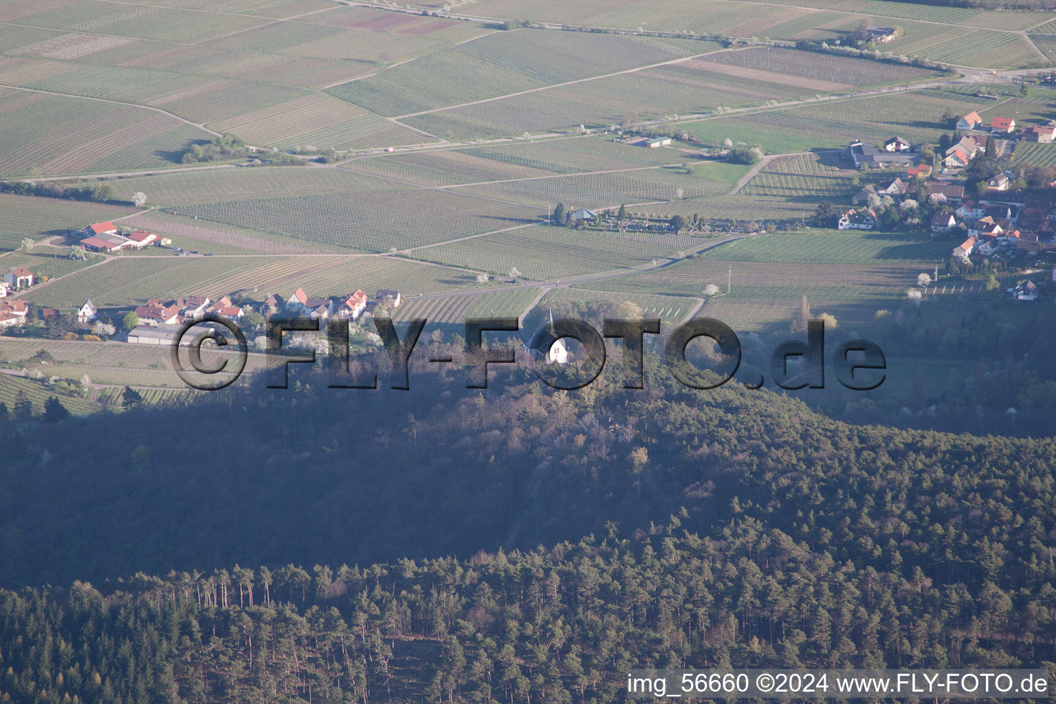 St. Anna Chapel in Burrweiler in the state Rhineland-Palatinate, Germany from the plane