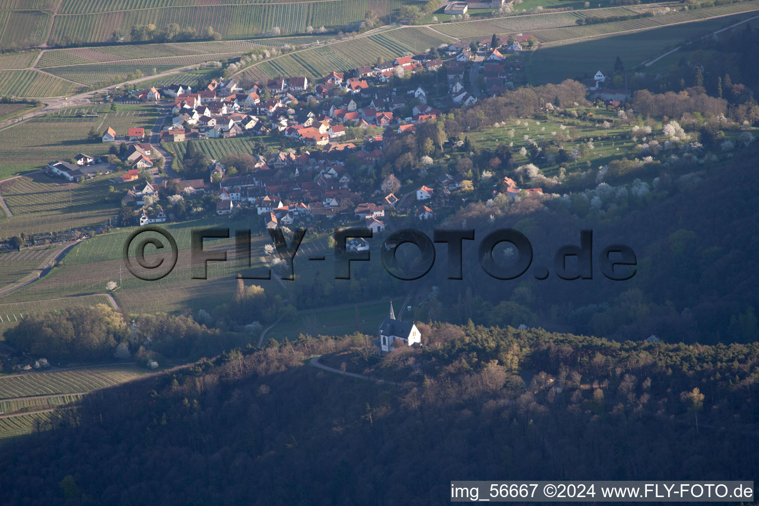 Oblique view of Anna Chapel in Burrweiler in the state Rhineland-Palatinate, Germany