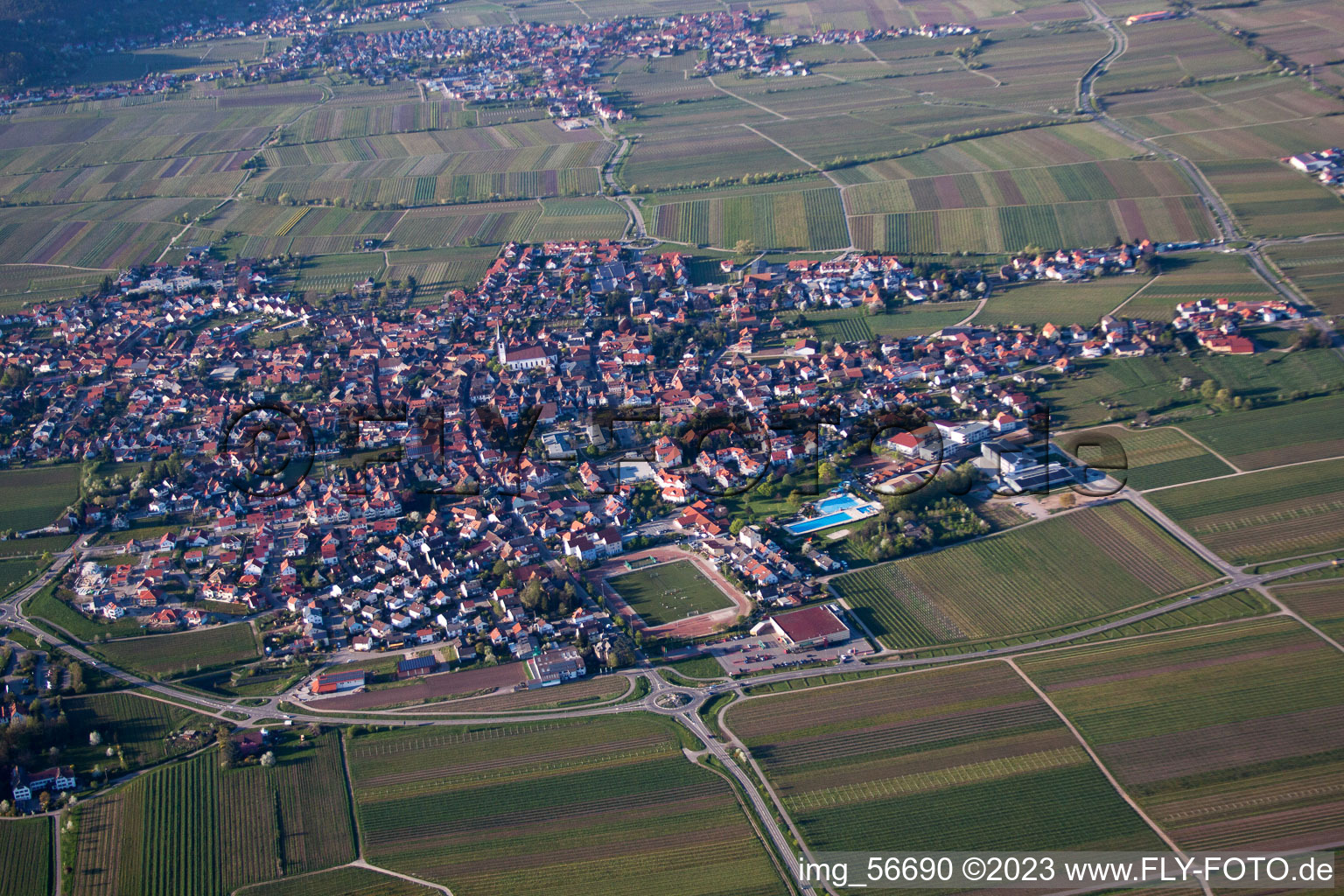 Edenkoben in the state Rhineland-Palatinate, Germany from above