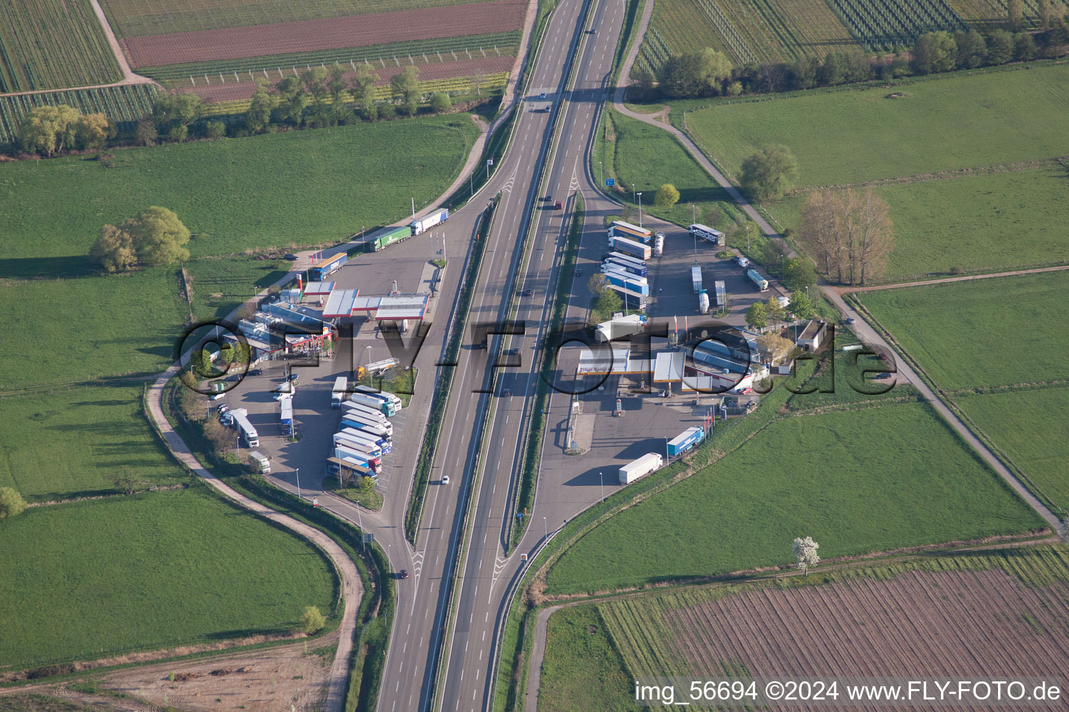 Motorway service area on the edge of the course of BAB highway Serways Pfaelzer Weinstrasse the district Eckel in Edesheim in the state Rhineland-Palatinate