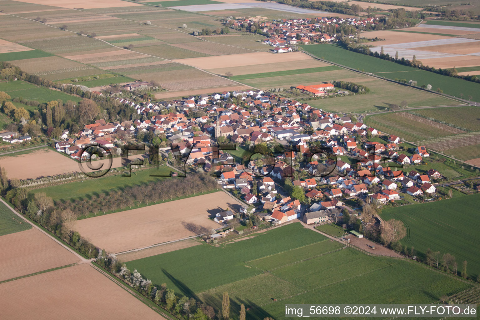 Aerial view of Großfischlingen in the state Rhineland-Palatinate, Germany