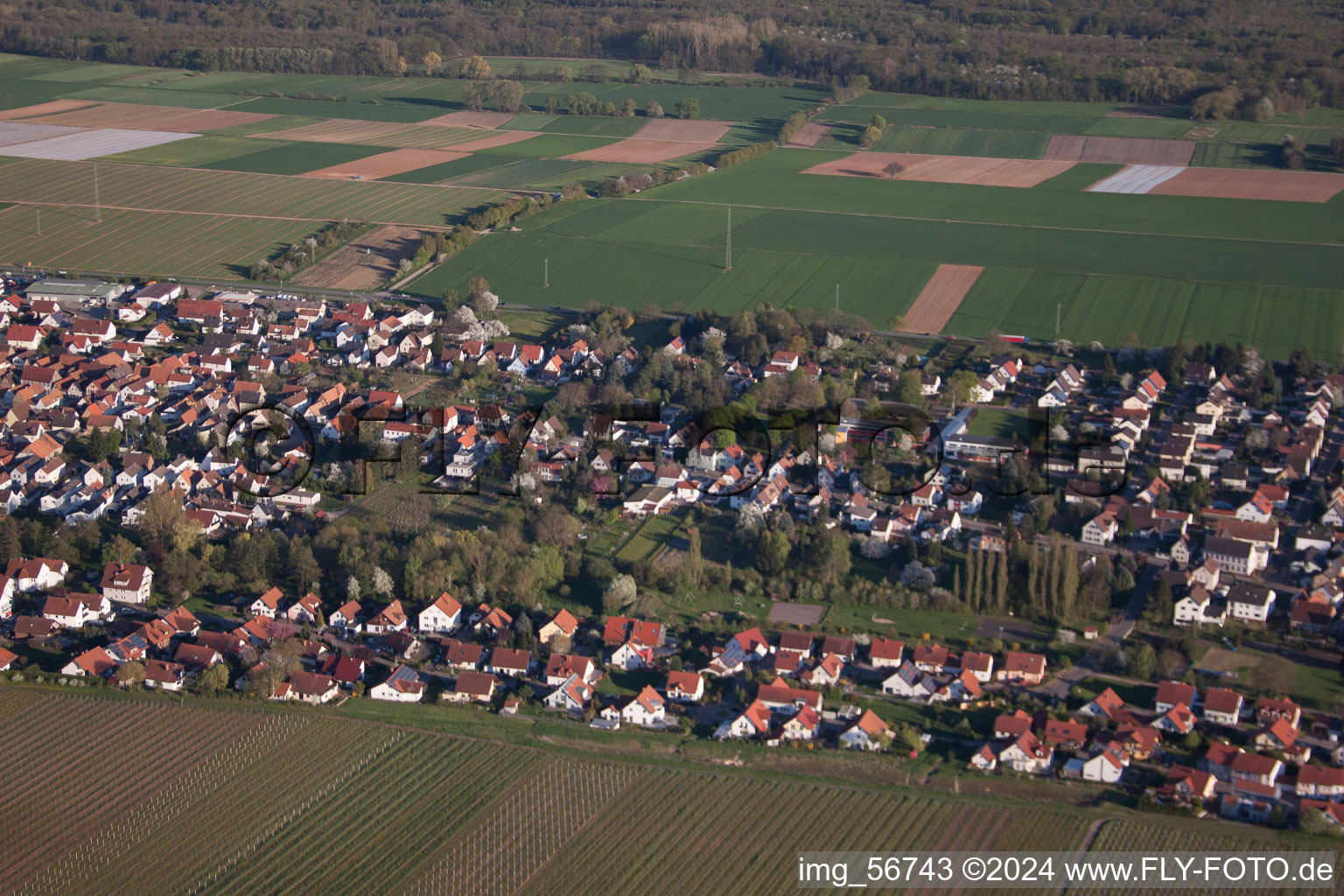 Drone recording of District Niederhochstadt in Hochstadt in the state Rhineland-Palatinate, Germany