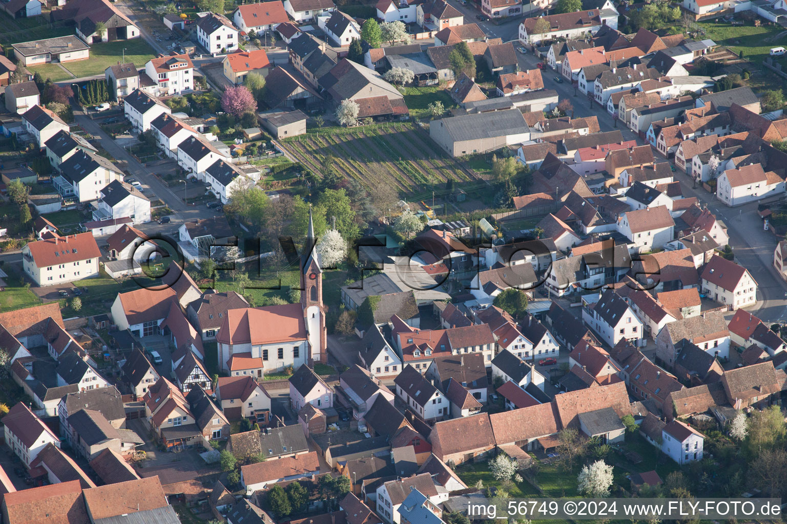 District Niederhochstadt in Hochstadt in the state Rhineland-Palatinate, Germany seen from a drone