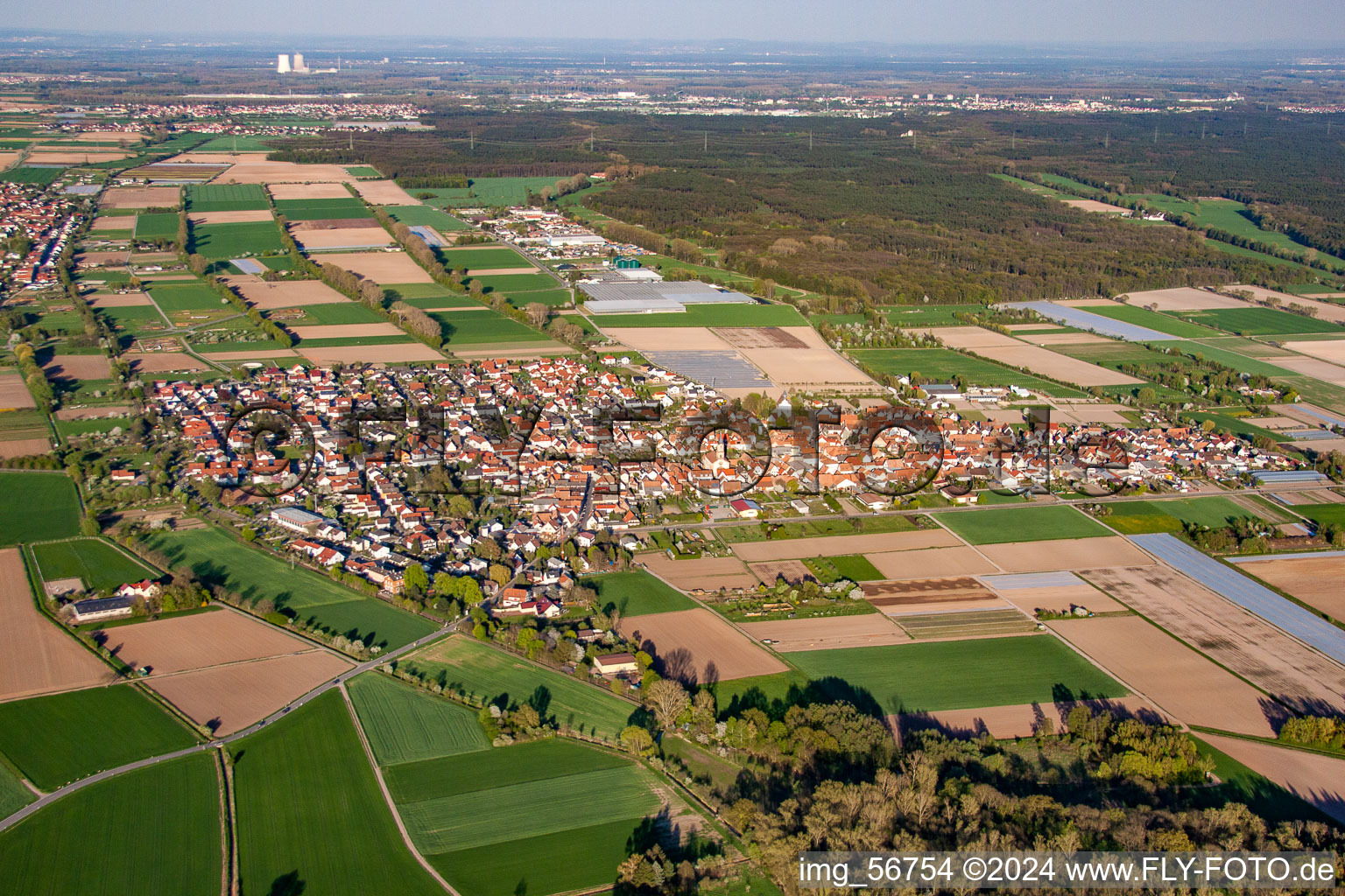 Drone recording of Hochstadt in the state Rhineland-Palatinate, Germany