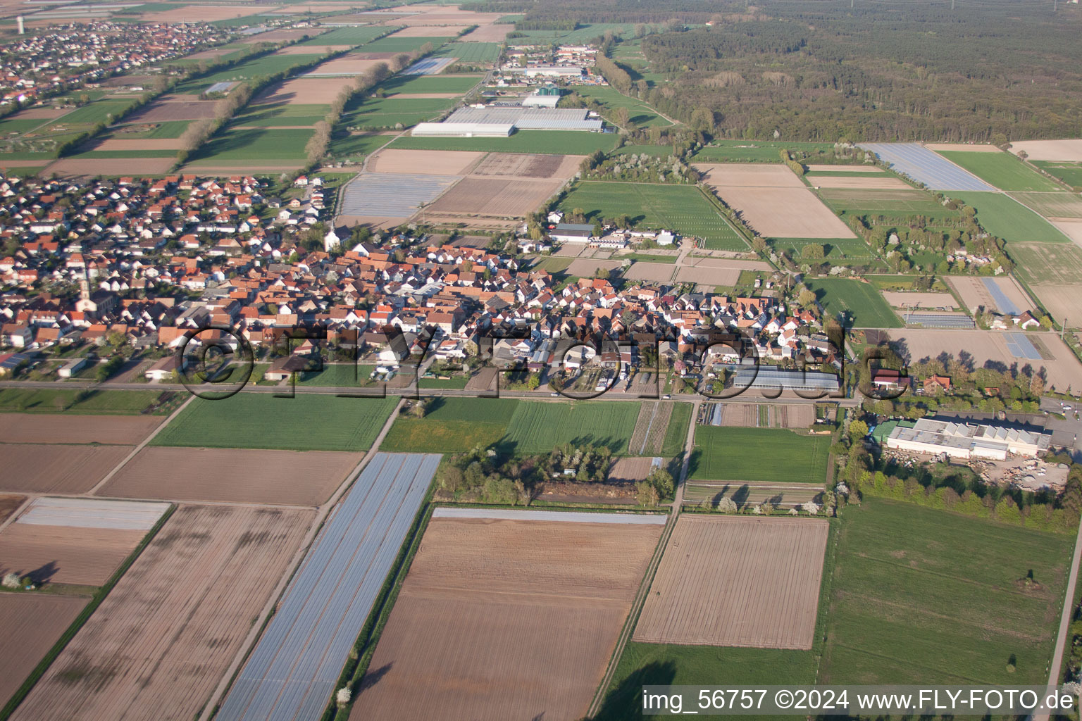 Zeiskam in the state Rhineland-Palatinate, Germany seen from above