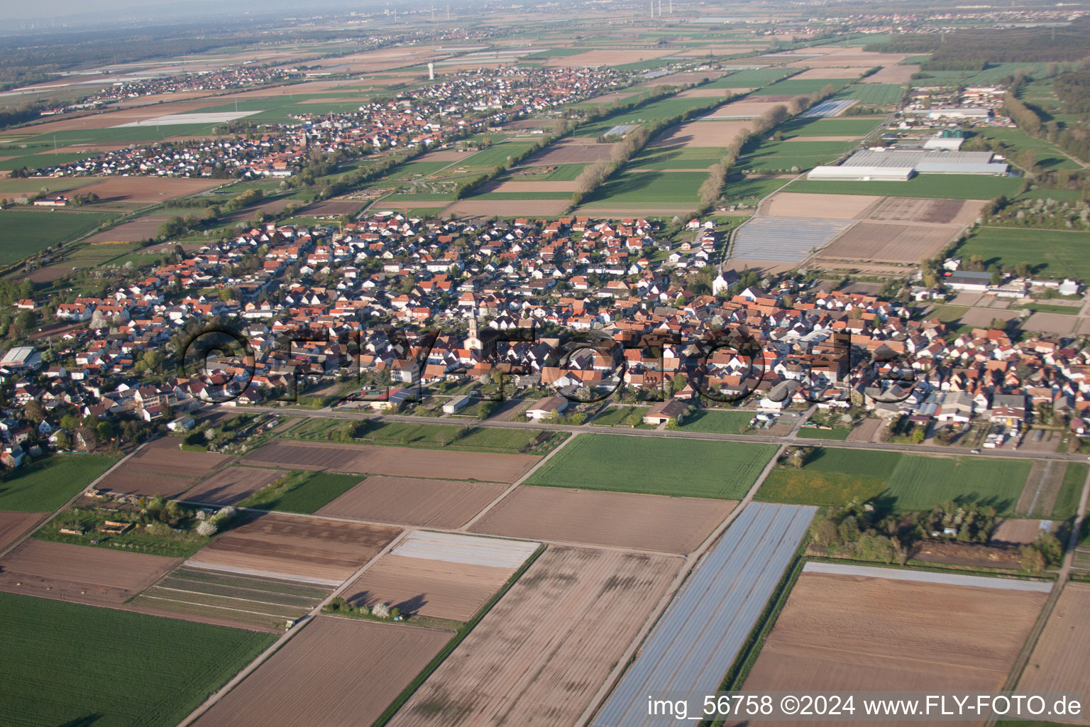 Bird's eye view of Zeiskam in the state Rhineland-Palatinate, Germany