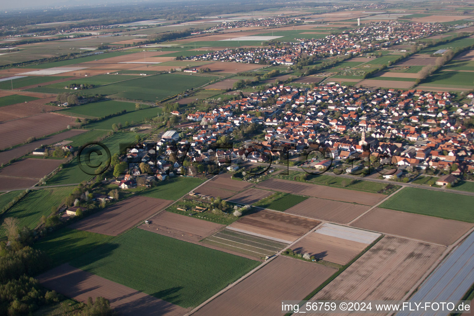 Bird's eye view of Zeiskam in the state Rhineland-Palatinate, Germany