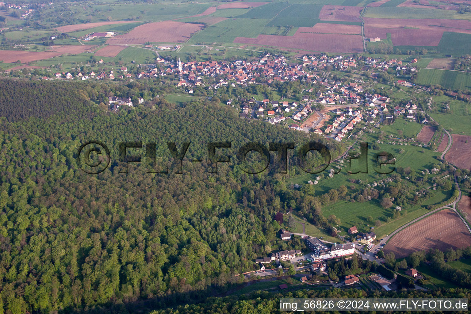 Bird's eye view of Langensoultzbach in the state Bas-Rhin, France