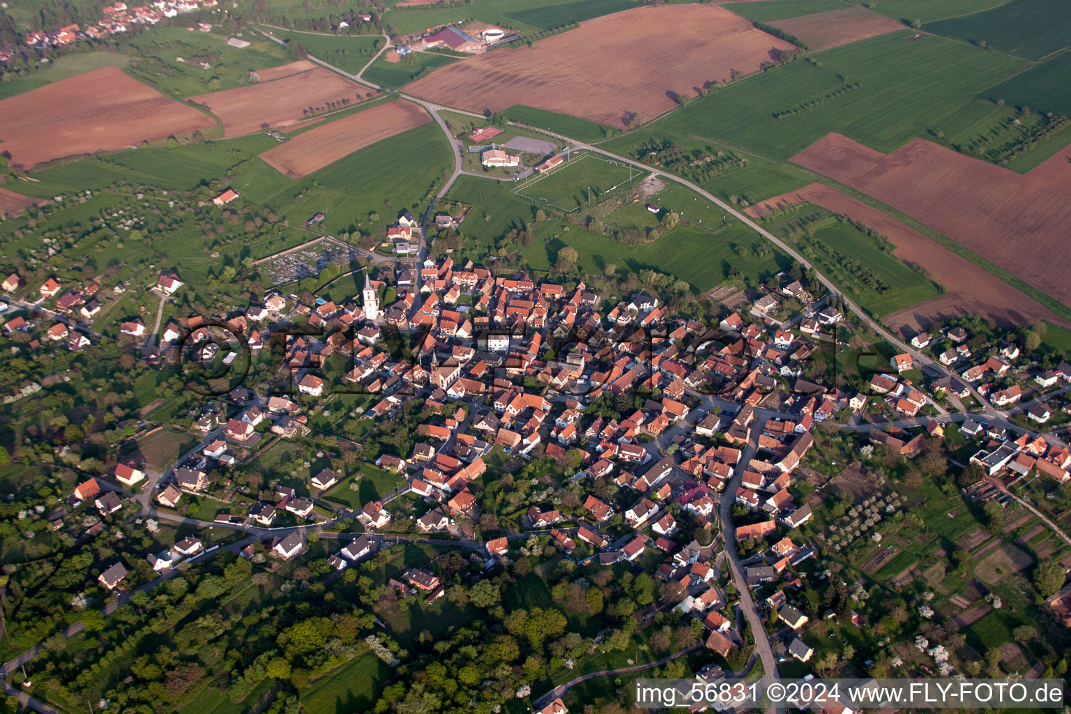 Aerial photograpy of Village view in Gœrsdorf in the state Bas-Rhin, France