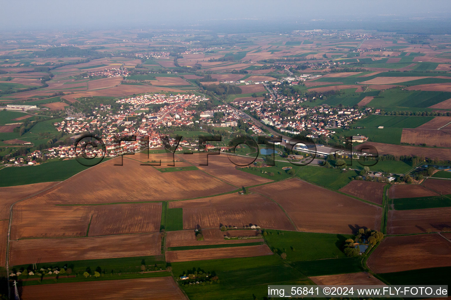 Aerial view of Soultz-sous-Forêts in the state Bas-Rhin, France