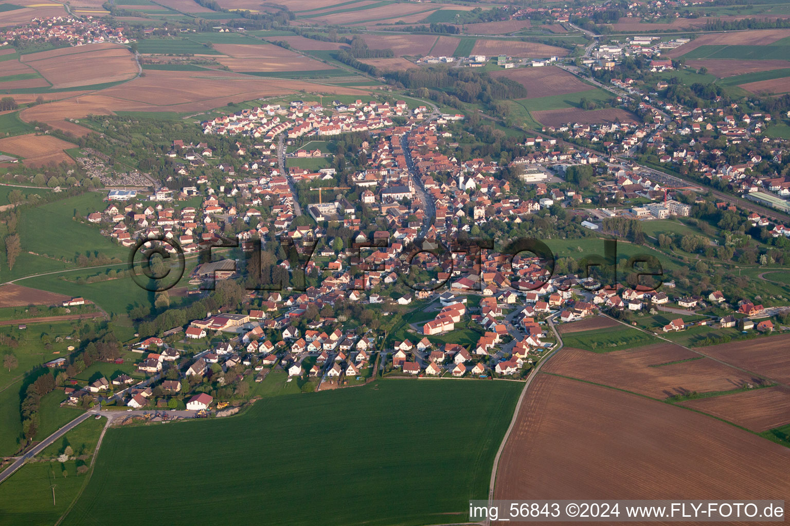 Oblique view of Soultz-sous-Forêts in the state Bas-Rhin, France