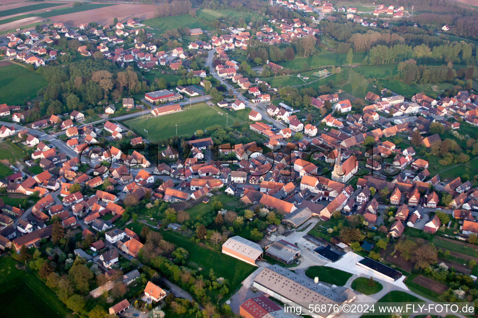 Riedseltz in the state Bas-Rhin, France from the drone perspective