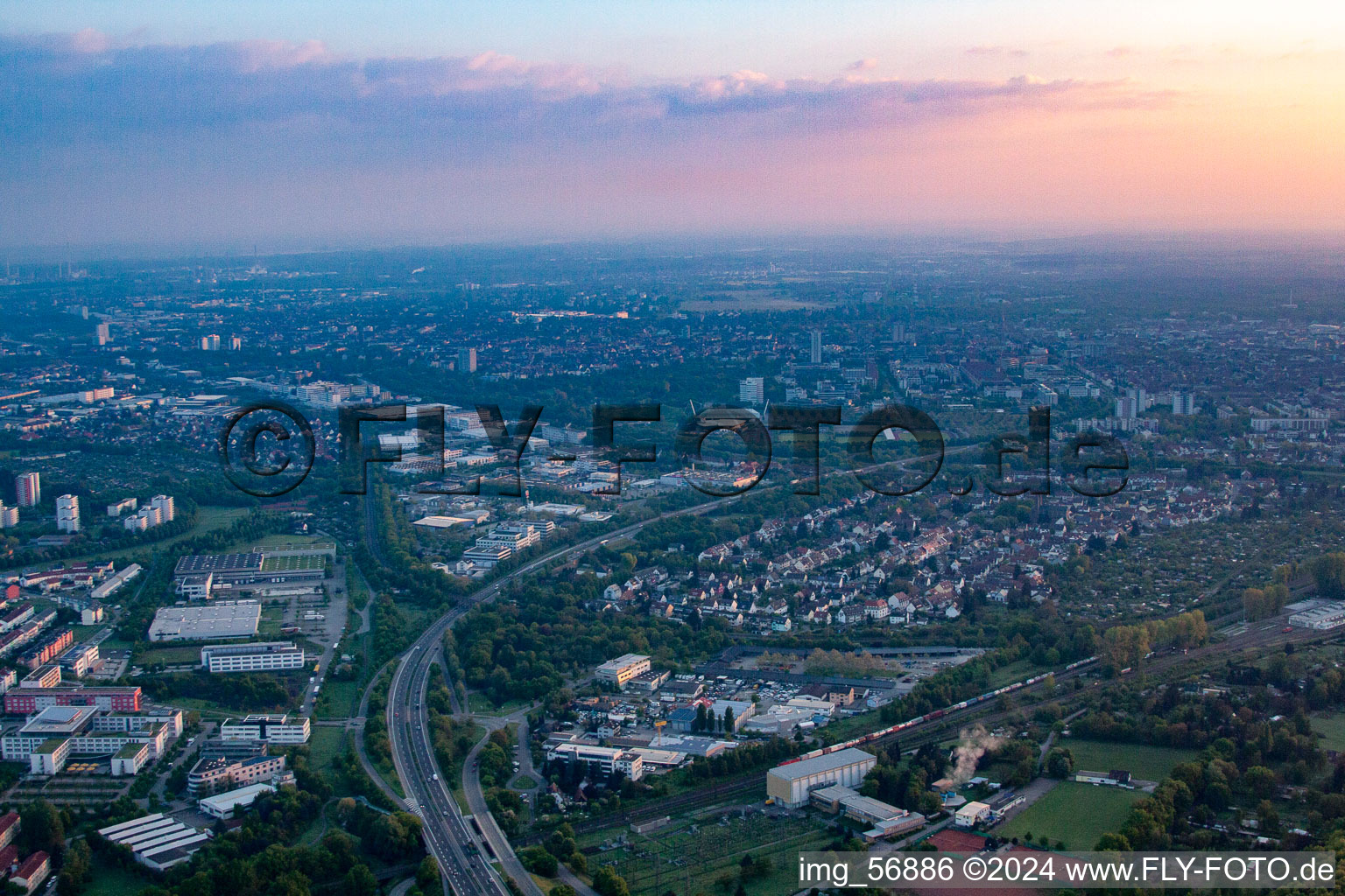 KA from the south in the district Beiertheim-Bulach in Karlsruhe in the state Baden-Wuerttemberg, Germany