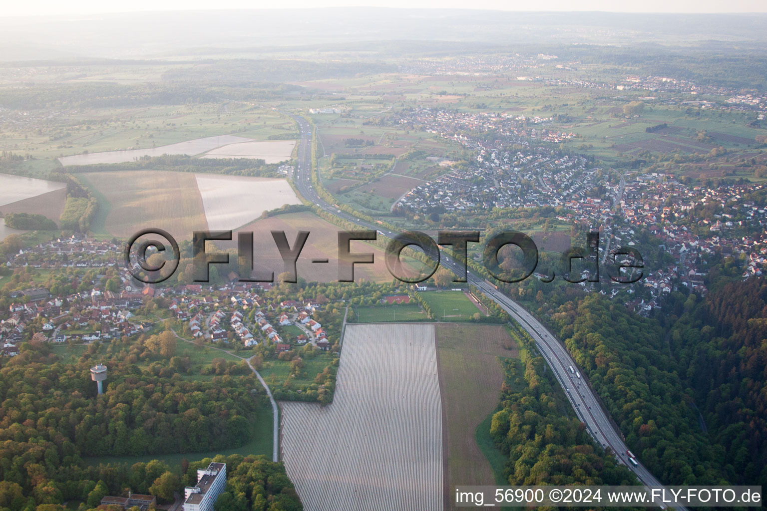 Aerial photograpy of District Hohenwettersbach in Karlsruhe in the state Baden-Wuerttemberg, Germany