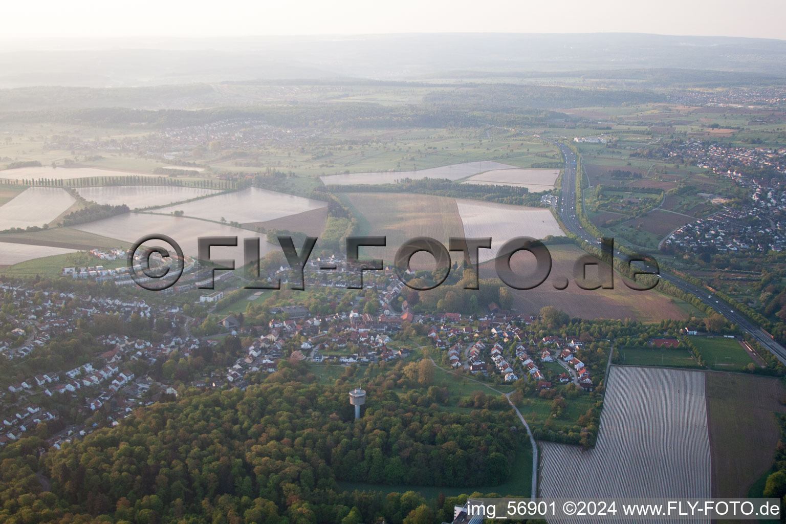 Oblique view of District Hohenwettersbach in Karlsruhe in the state Baden-Wuerttemberg, Germany