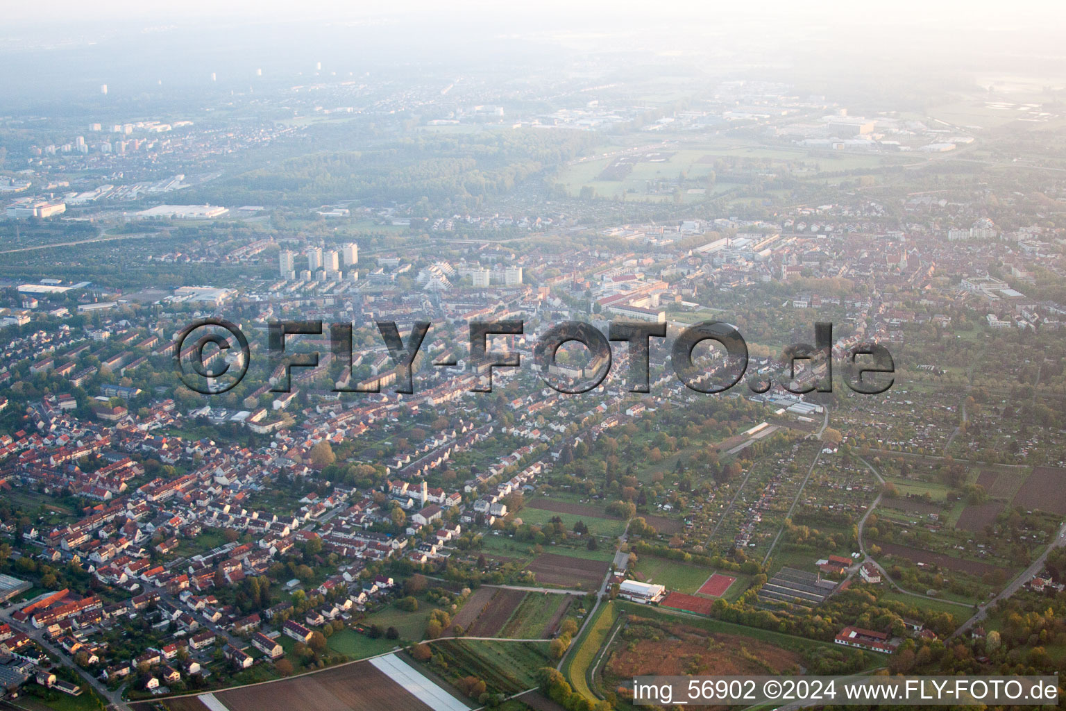 Drone image of District Durlach in Karlsruhe in the state Baden-Wuerttemberg, Germany